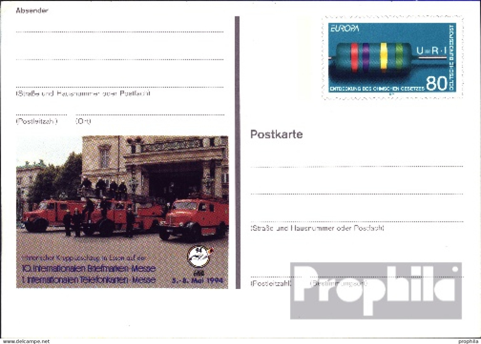 BRD PSo33 Amtliche Sonderpostkarte Gefälligkeitsgestempelt Gebraucht 1994 Feuerlöschzug - Other & Unclassified