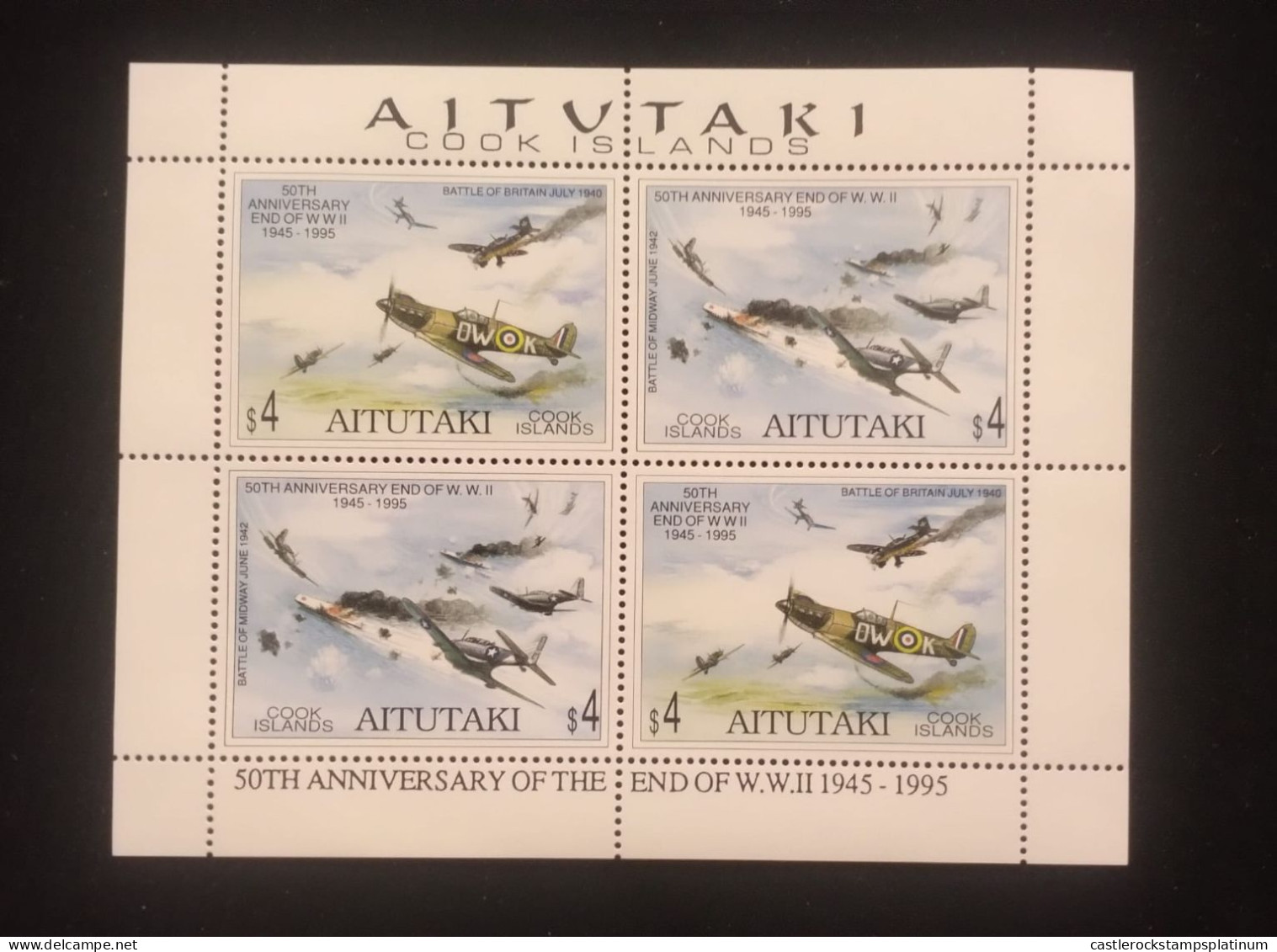 O) 1995 AITUTAKI, END OF WORLD WAR II, BATTLE OF BRITAIN, BATTLE OF MODWAY, WAR PLANES. SET MNH SCT 510 - Aitutaki