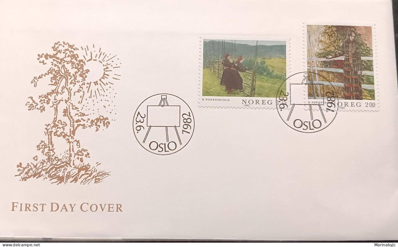 D)1982, NORWAY, FIRST DAY COVER, ISSUE, NORWEGIAN PAINTING, "TELEMARK GIRLS". WERENSKILD, 1855-1938, "TONE VELI BEFORE T - Autres & Non Classés