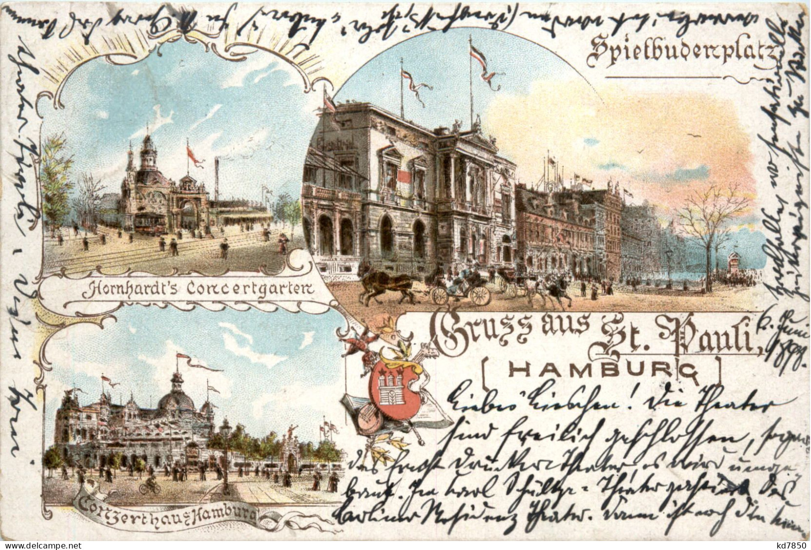 Gruss Aus Hamburg - St. Pauli - Spielbudenplatz - Litho - Mitte