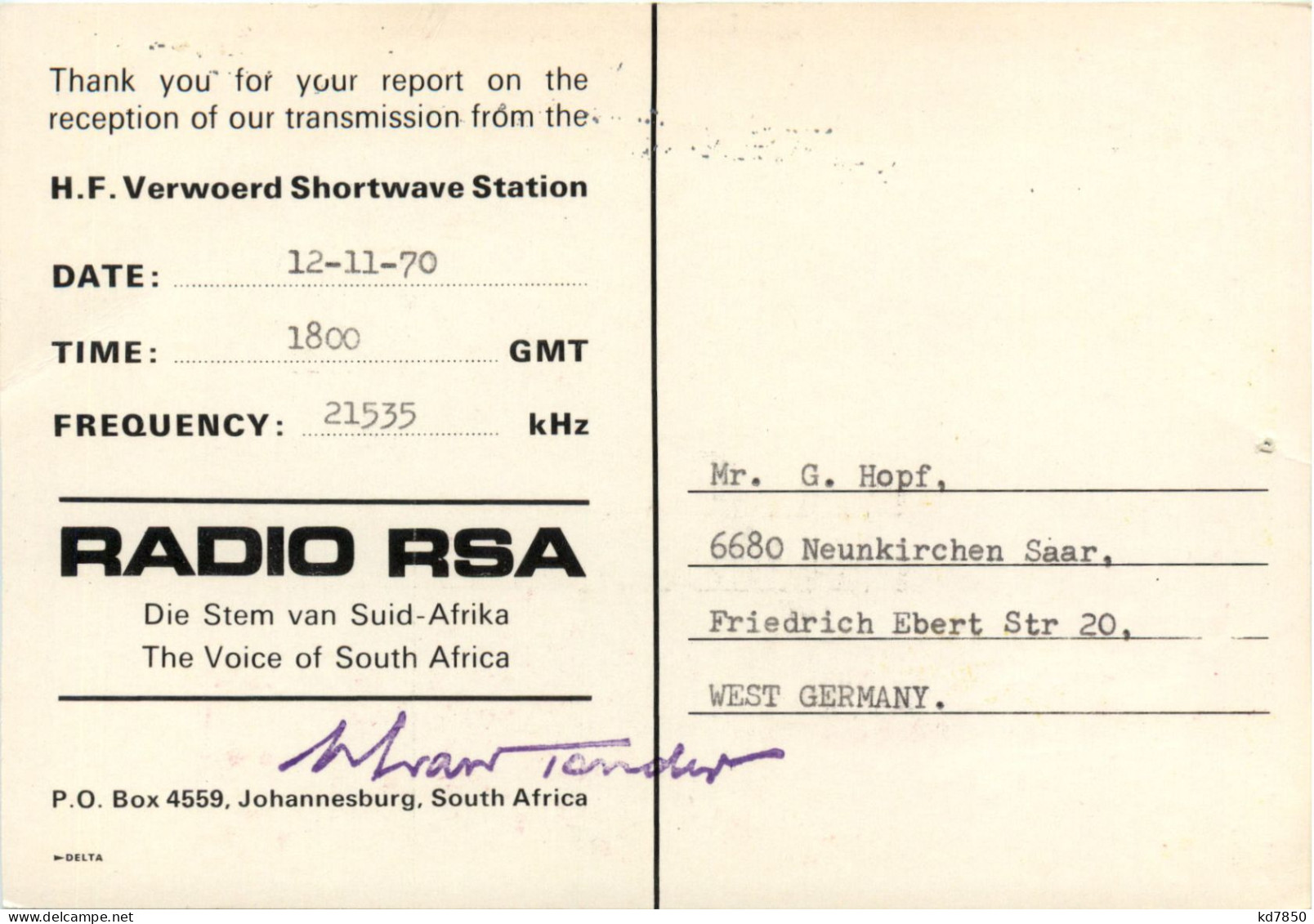 South Afrika - Radio RSA - Südafrika