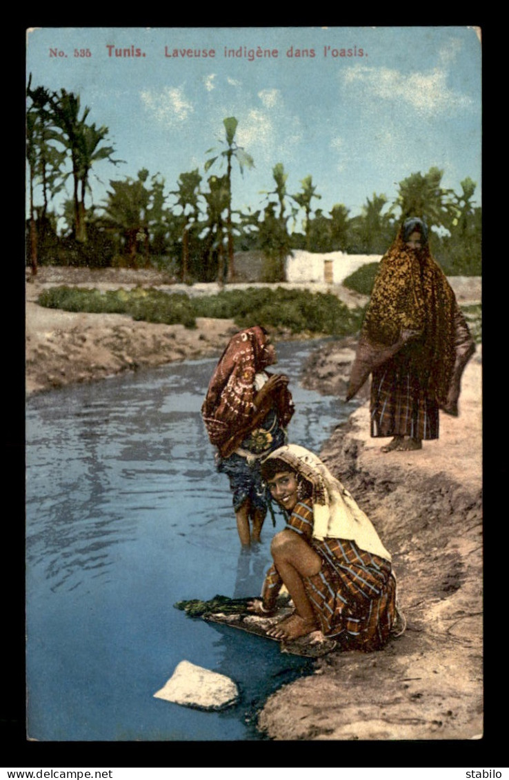 SCENES ET TYPES - SAHARA - LEHNERT ET LANDROCK - LAVEUSE INDIGENE DANS L'OASIS - CARTE COLORISEE - Afrique