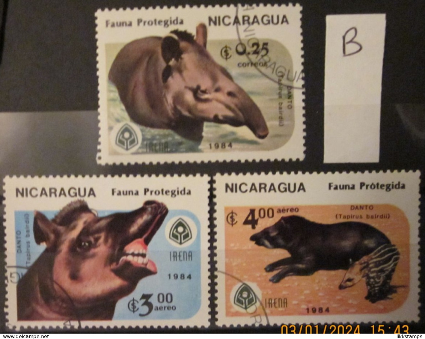 NICARAGUA ~ 1984 ~ S.G. NUMBERS 2636 + 2638 - 2639. ~ 'LOT B' ~ WILDLIFE. ~ VFU #03498 - Nicaragua