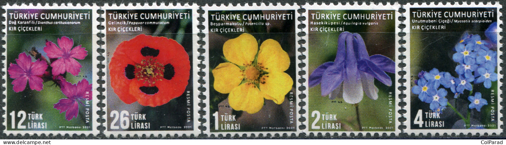 TURKEY - 2021 - SET OF 5 STAMPS MNH ** - Wildflowers - Unused Stamps