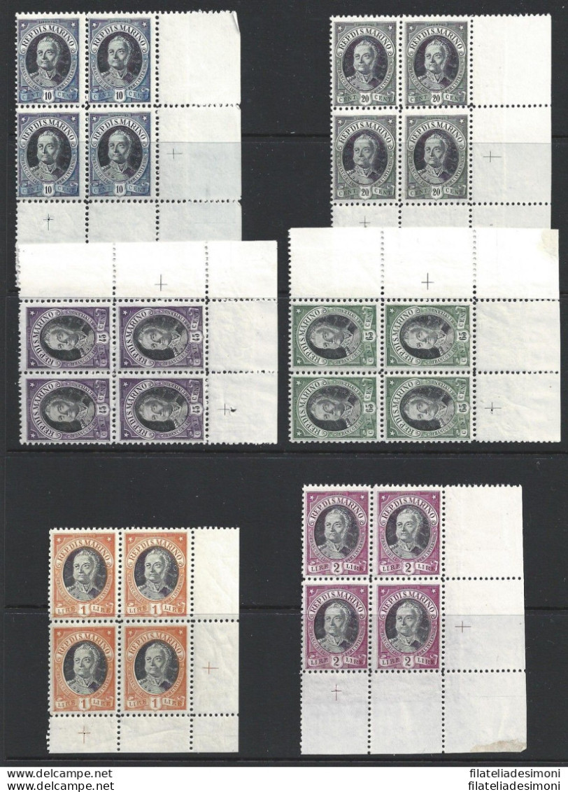 1926 SAN MARINO, N° 123/128  MNH/** QUARTINA ANGOLO DI FOGLIO - Other & Unclassified