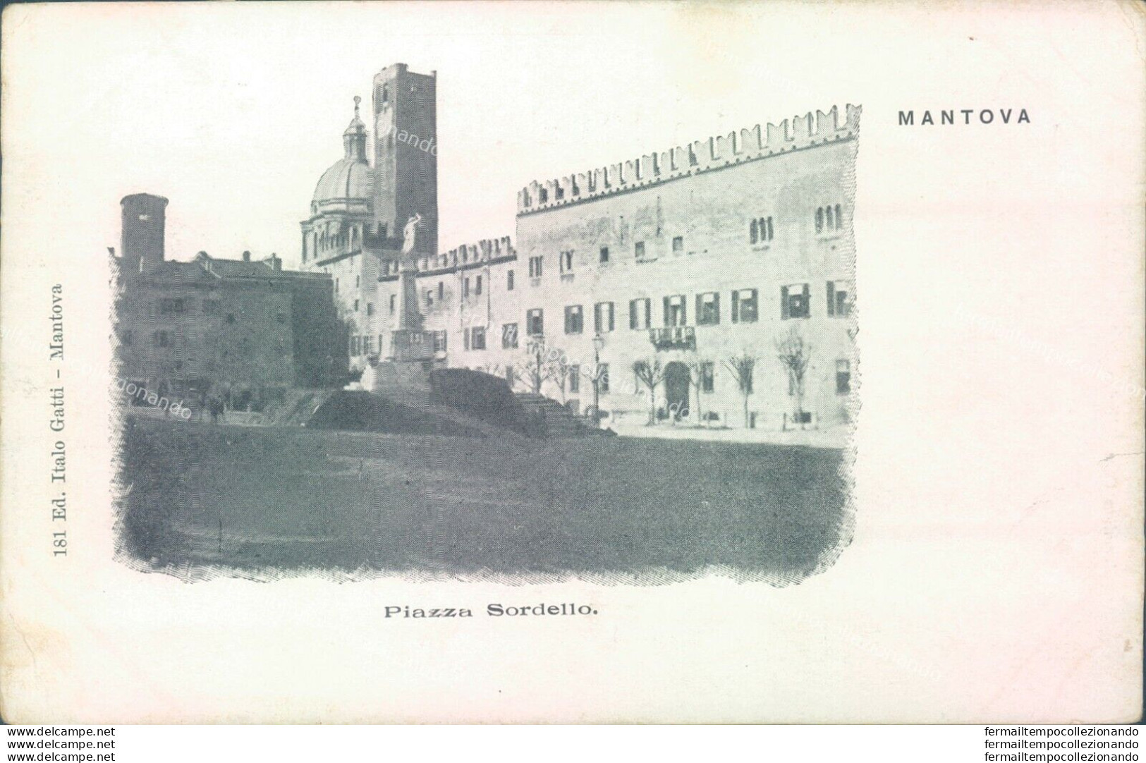 P128 Cartolina Mantova Citta'  Piazza Sordello Inizio 900 - Mantova