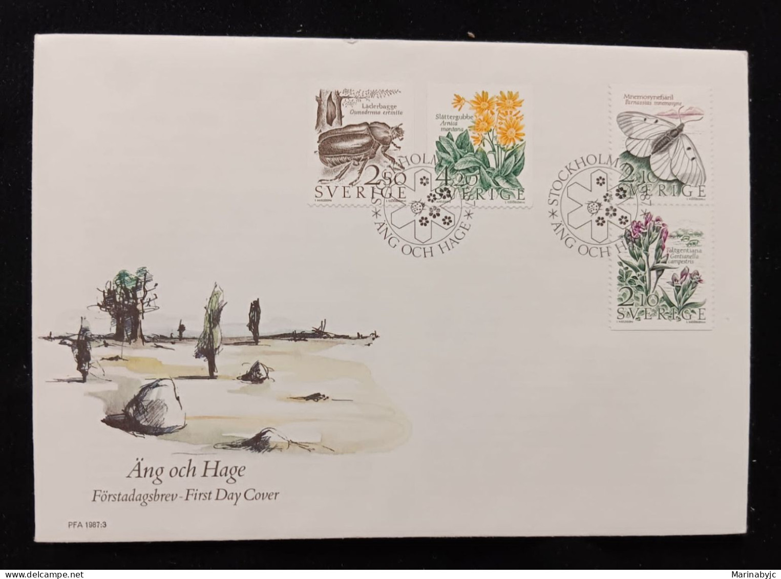 D)1987, SWEDEN, FIRST DAY COVER, ISSUE, NATURE OF MEADOWS AND PASTURES, HERMIT BEETLE, ARNICA, APOLLO NUBOSA, COUNTRY GE - Other & Unclassified