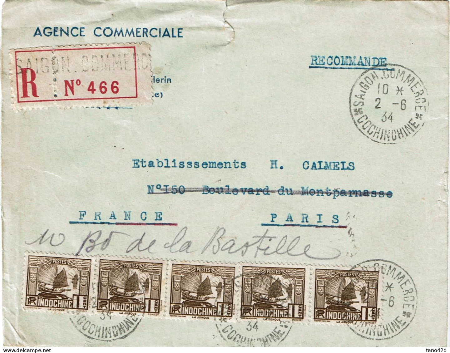 LPP15 -  INDOCHINE LETTRE RECOMMANDEE SAIGON / PARIS 2/6/1934 - Covers & Documents