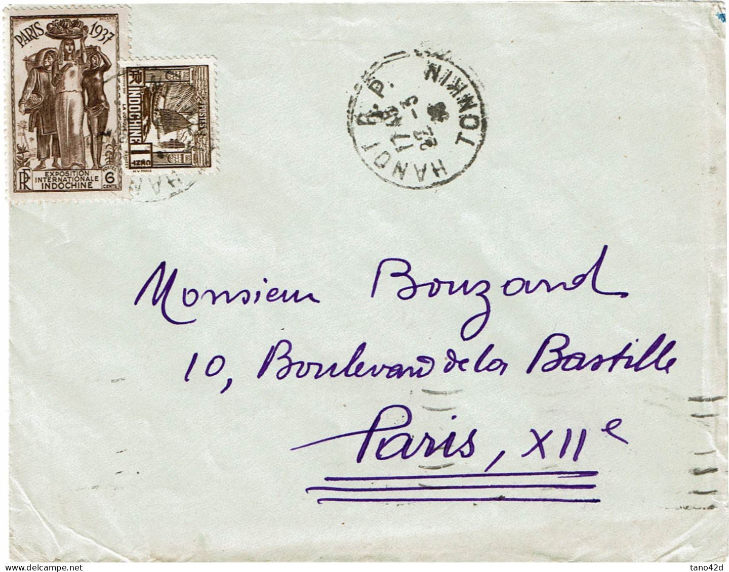 LPP15 -  INDOCHINE LETTRE HANOI / PARIS 22/3/1938 - Covers & Documents