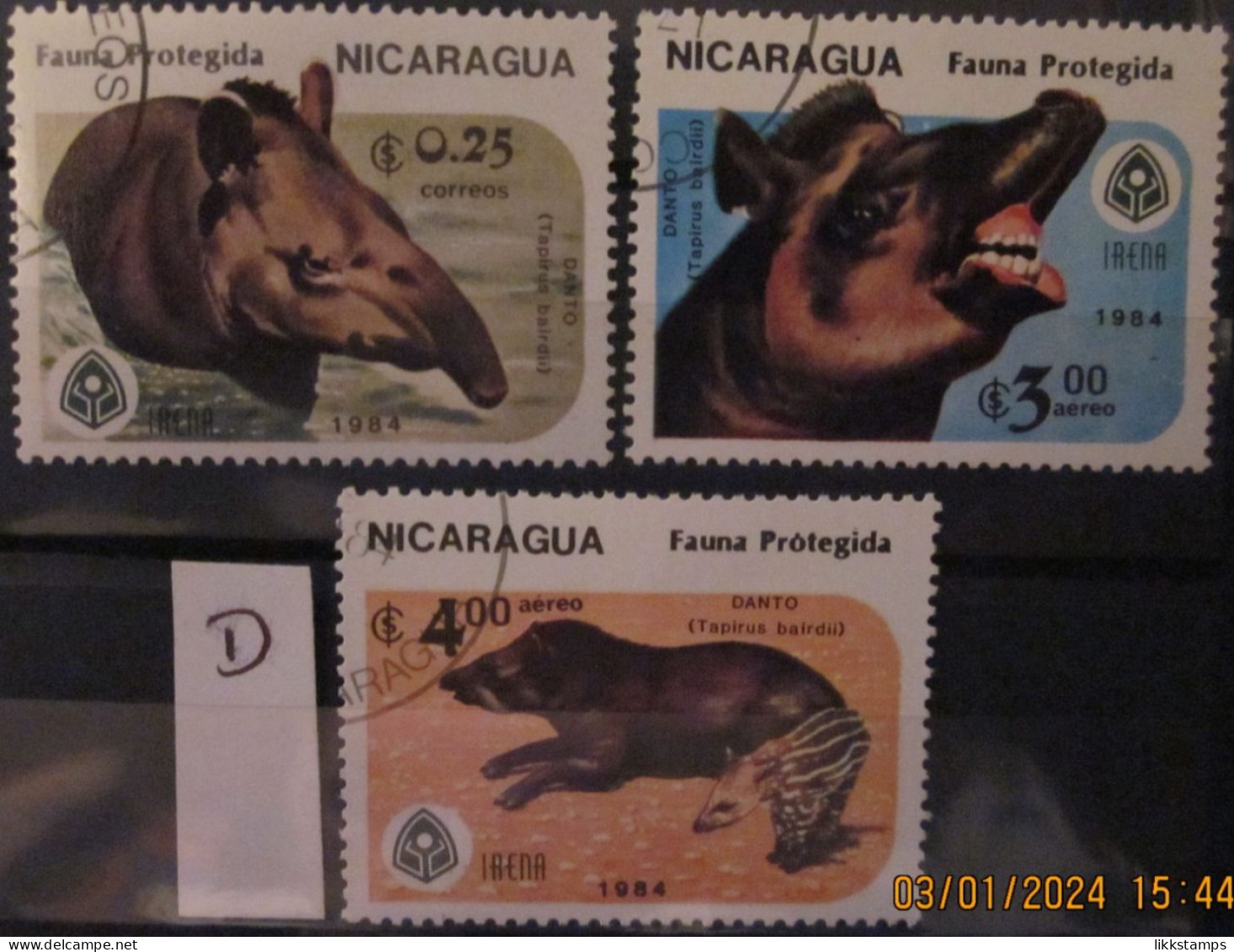 NICARAGUA ~ 1984 ~ S.G. NUMBERS 2636 + 2638 - 2639. ~ 'LOT D' ~ WILDLIFE. ~ VFU #03500 - Nicaragua