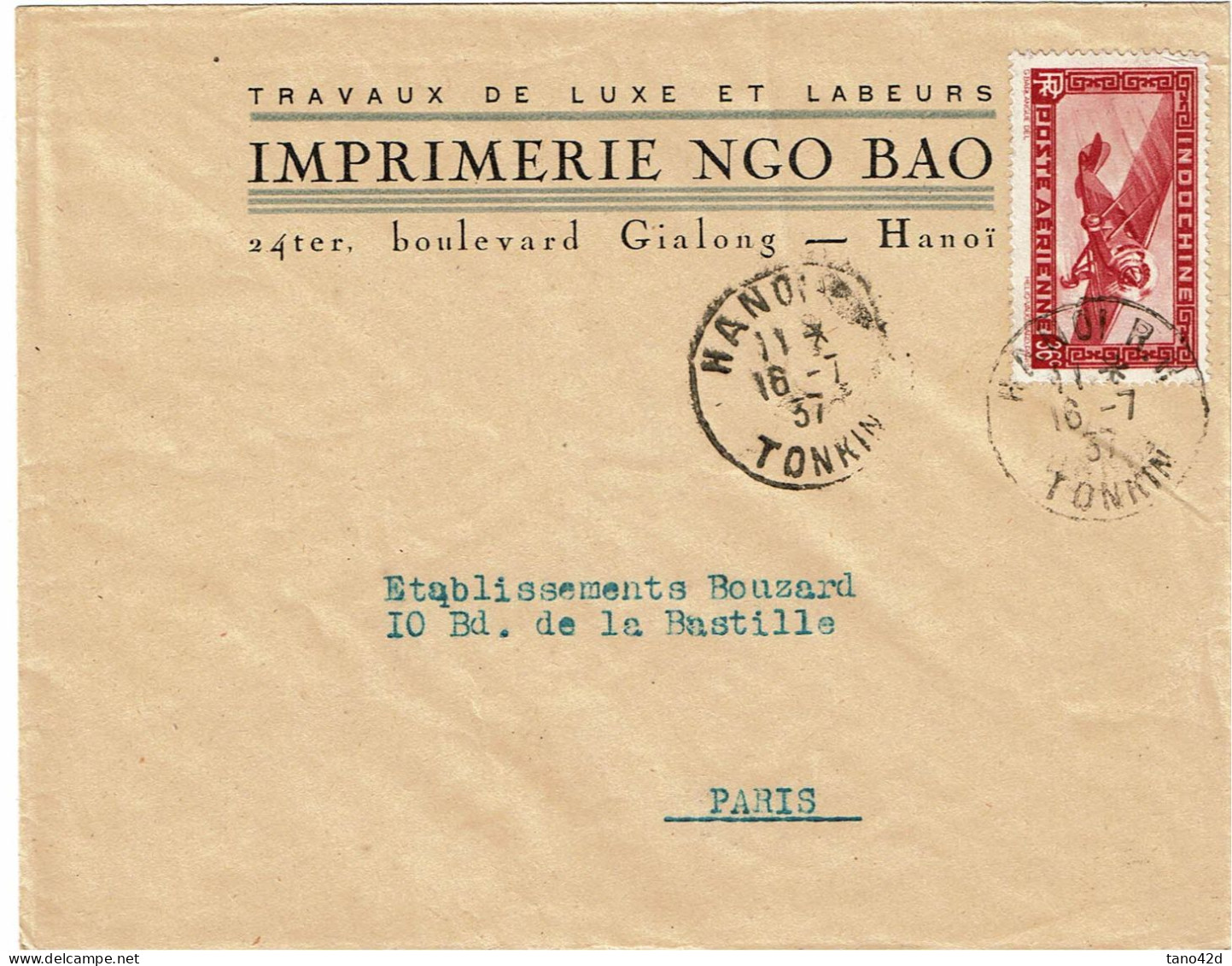 LPP15 -  INDOCHINE LETTRE HANOI / PARIS 16/7/1937 - Covers & Documents