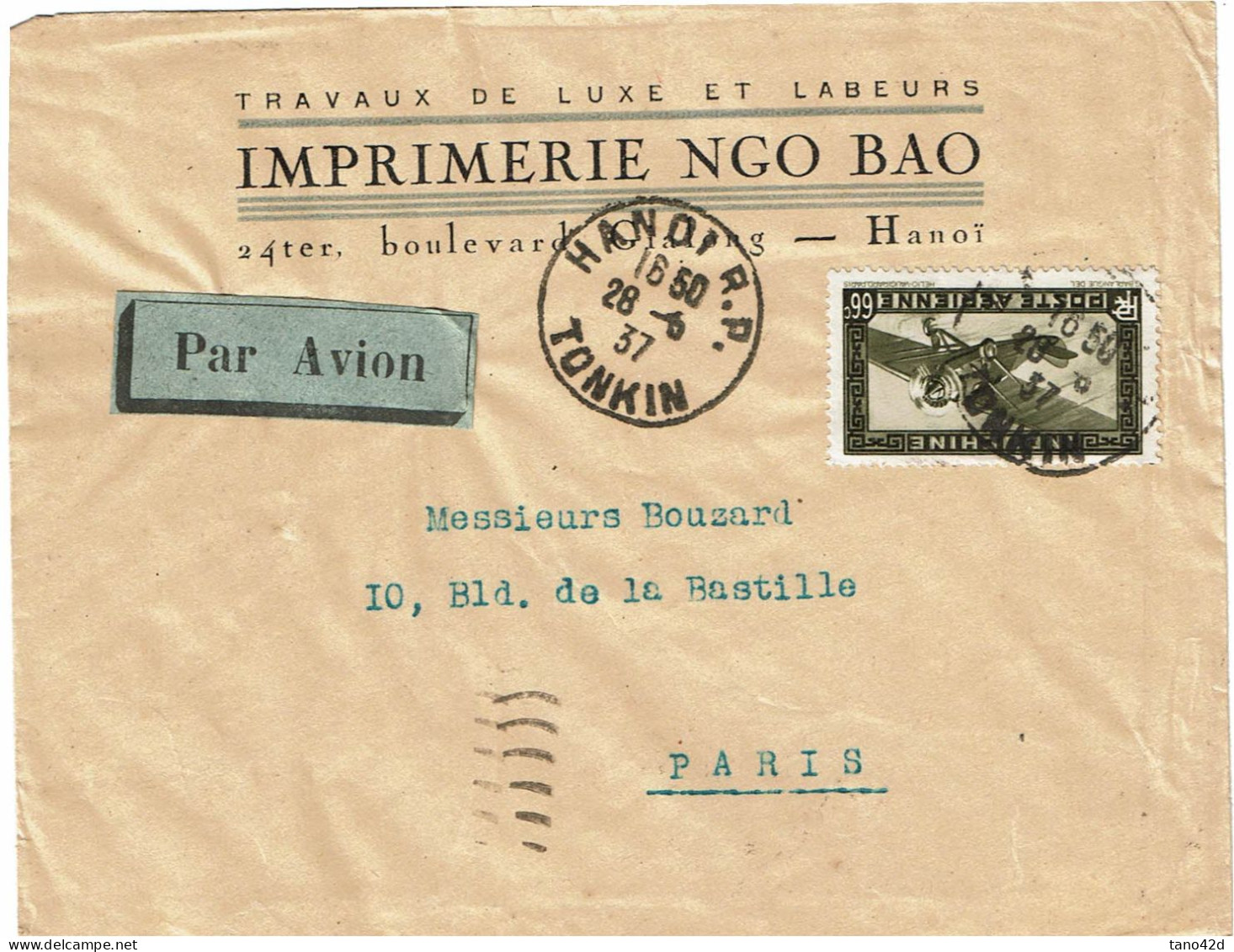 LPP15 -  INDOCHINE LETTRE HANOI / PARIS 28/6/1937 - Covers & Documents