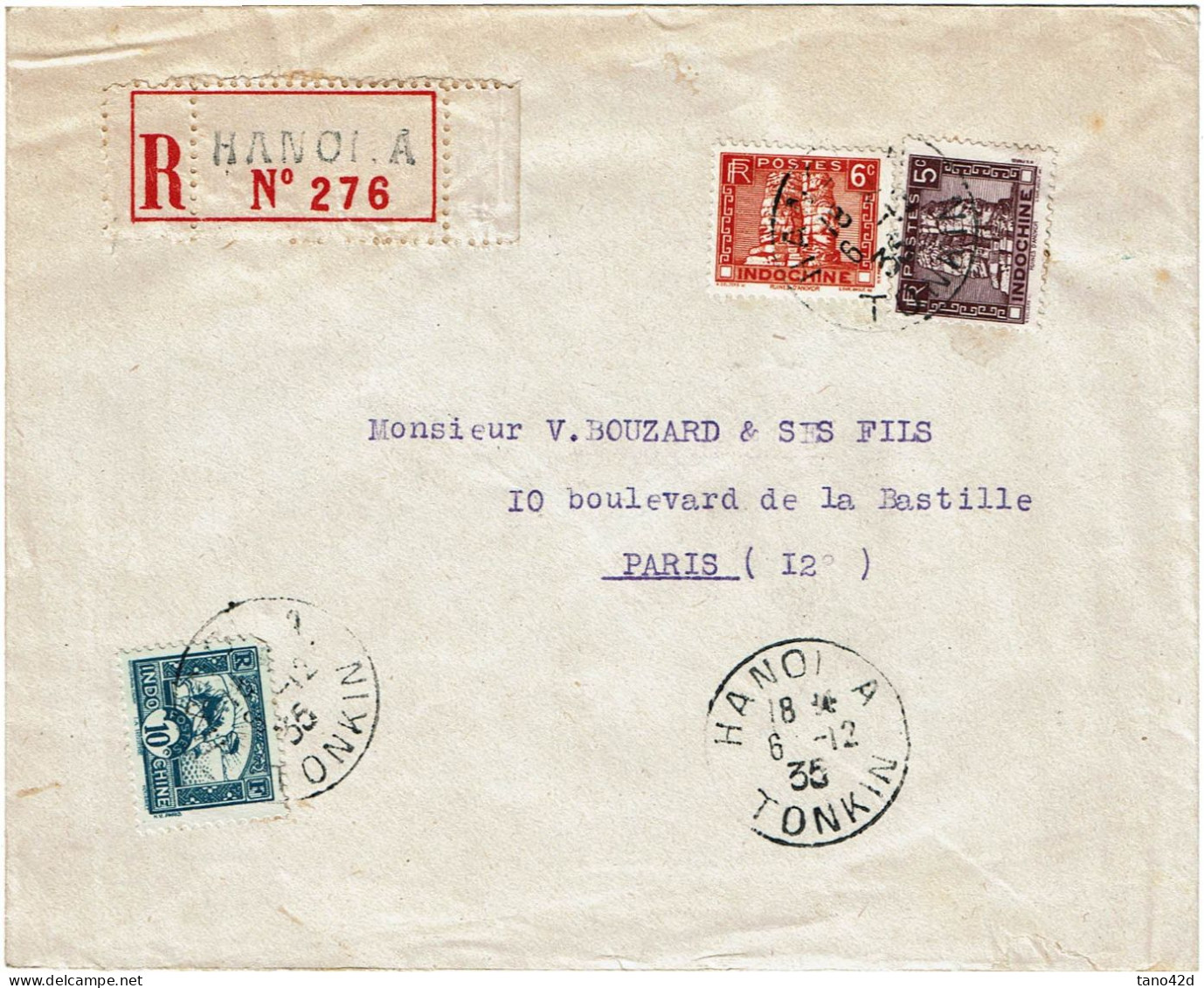 LPP15 -  INDOCHINE LETTRE RECOMMANDEE HANOI / PARIS 6/12/1935 - Covers & Documents