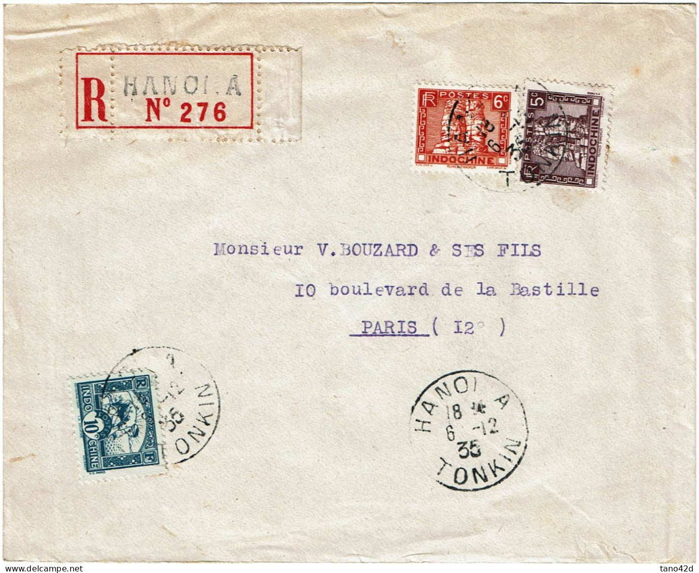 LPP15 -  INDOCHINE LETTRE RECOMMANDEE HANOI / PARIS 6/12/1935 - Storia Postale