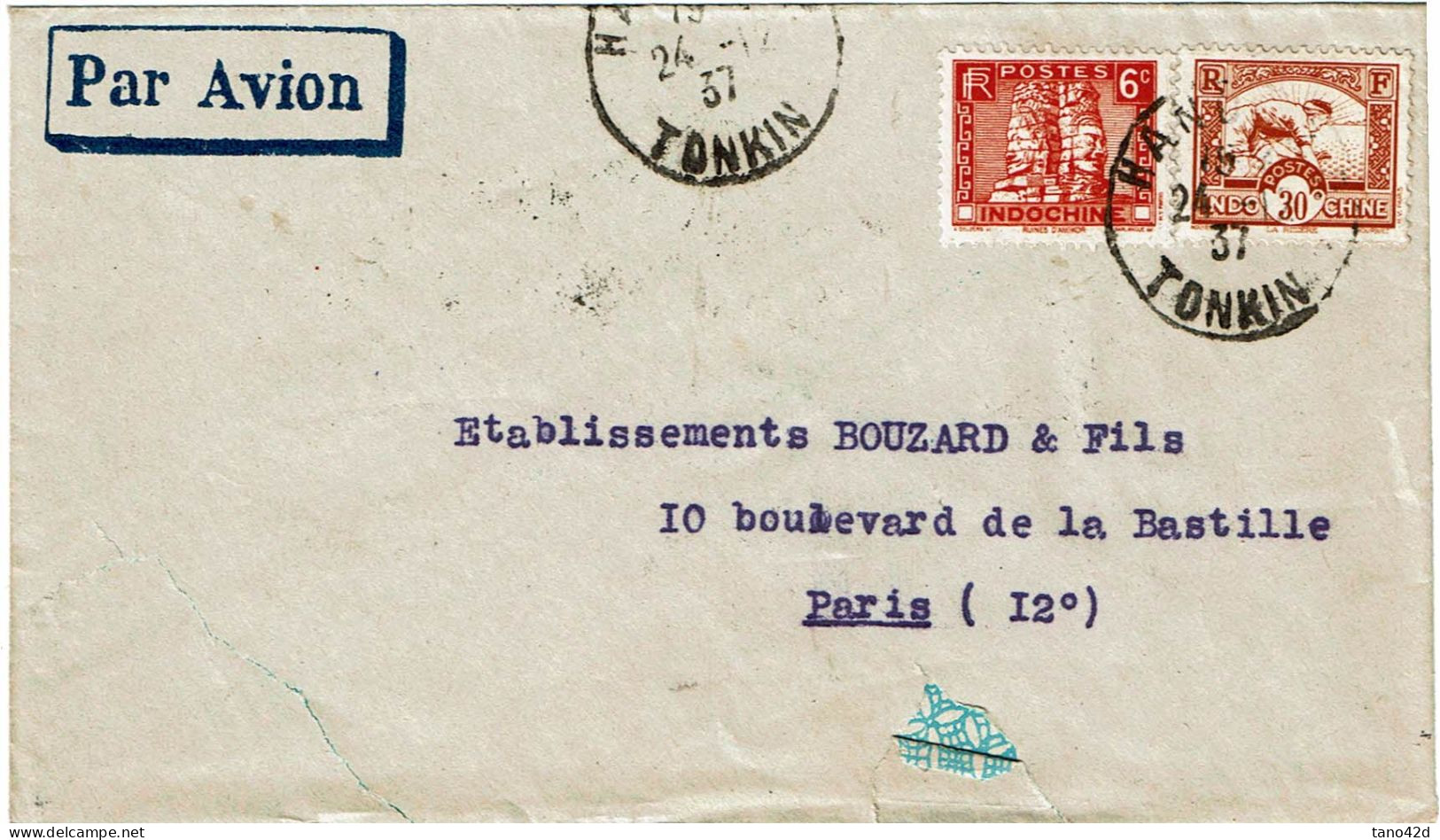 LPP15 -  INDOCHINE LETTRE  HANOI / PARIS 24/12/1937 - Briefe U. Dokumente