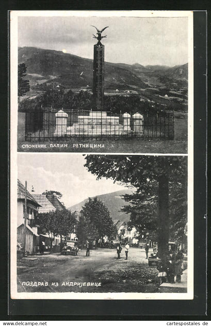 AK Andrijevica, Dorfstrasse Mit Passanten, Denkmal  - Montenegro