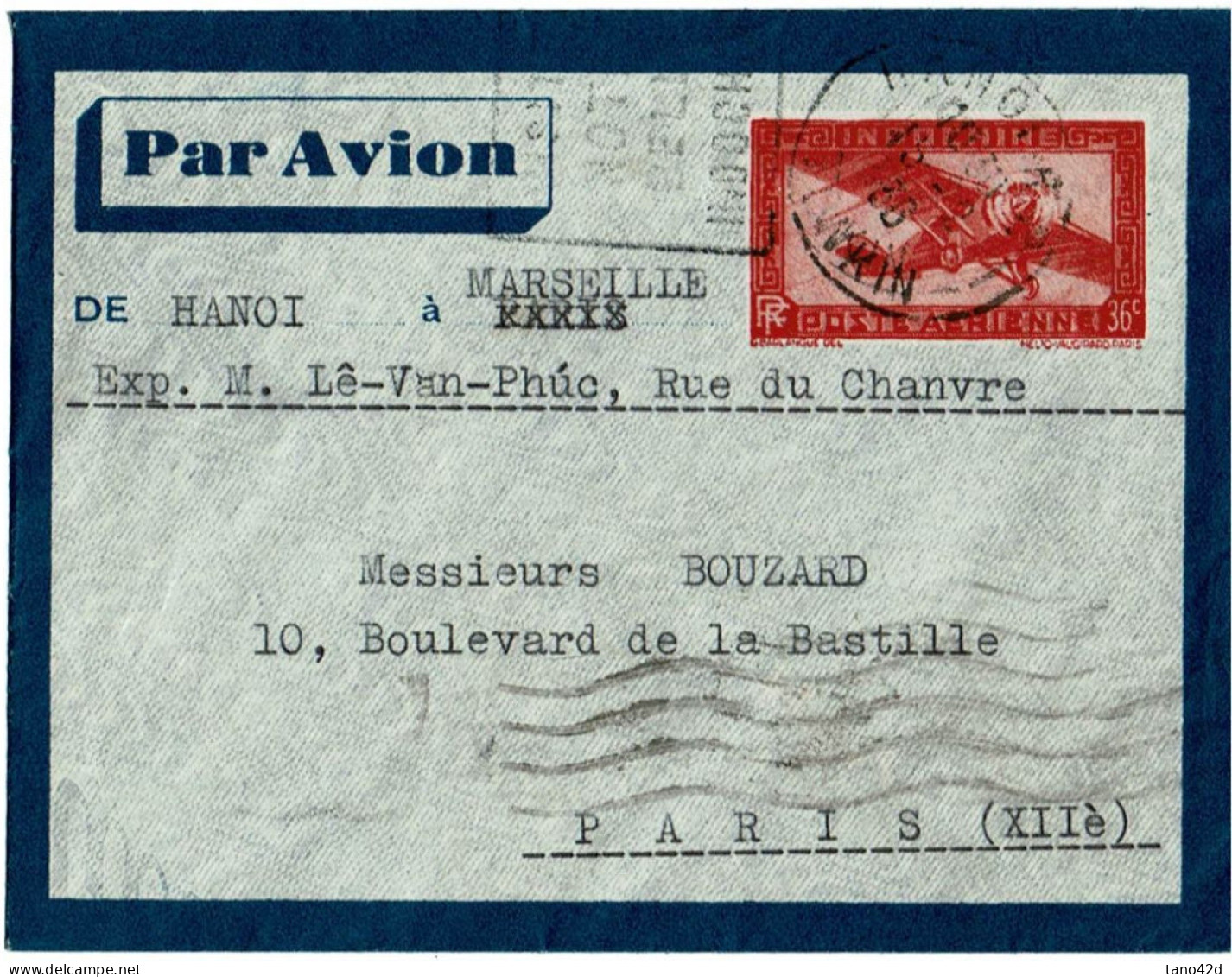 LPP15 -  INDOCHINE ENTIER POSTAL AVION  HANOI / PARIS 15/2/1936 DAGUIN - Covers & Documents