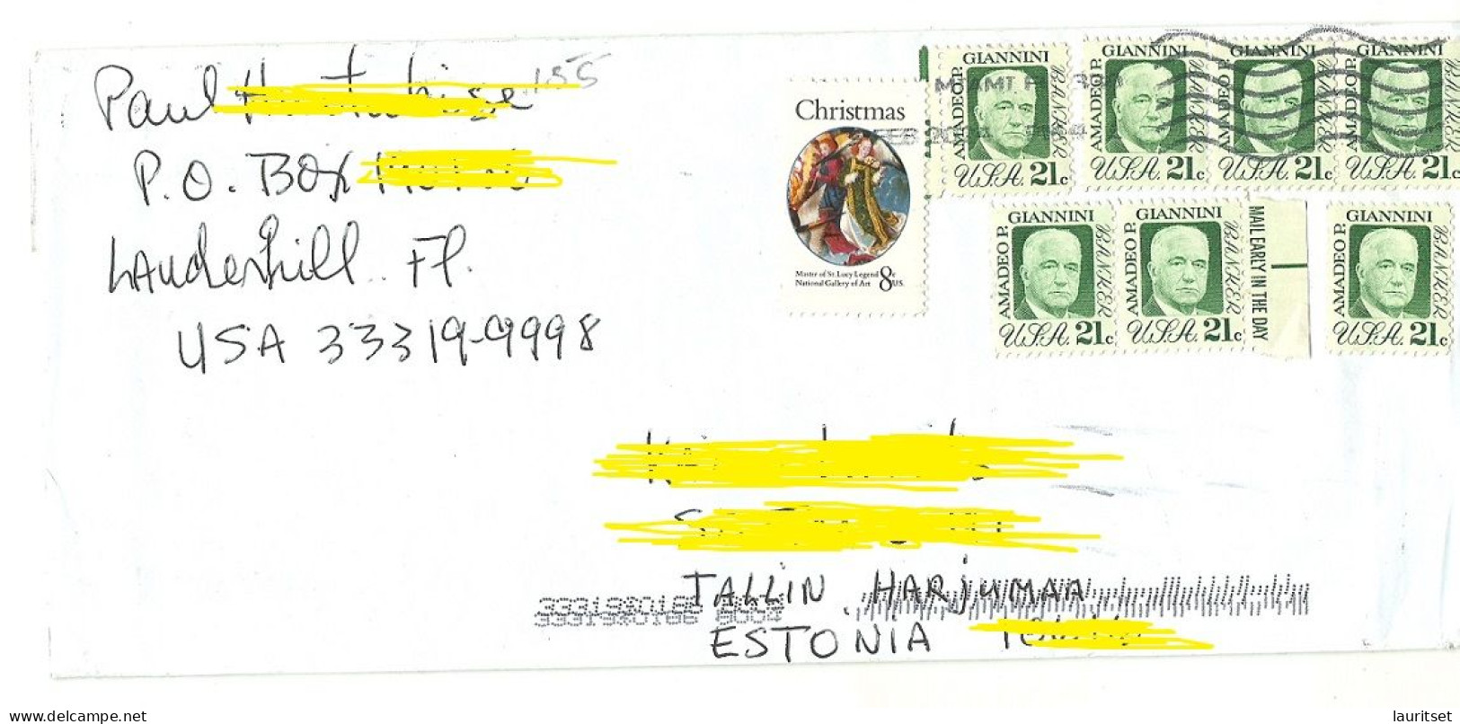 USA 2024 Air Mail Cover To Estonia Amadeo Giannini Etc. - Lettres & Documents
