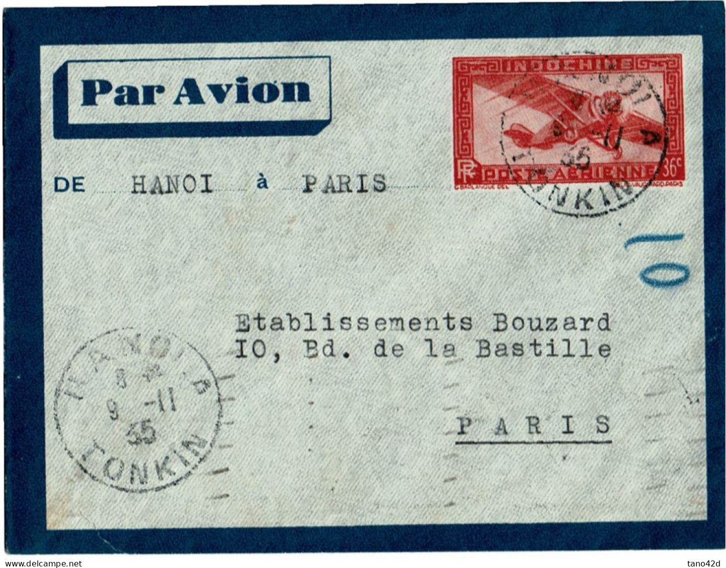 LPP15 -  INDOCHINE ENTIER POSTAL AVION  HANOI / PARIS 9/11/1935 - Briefe U. Dokumente