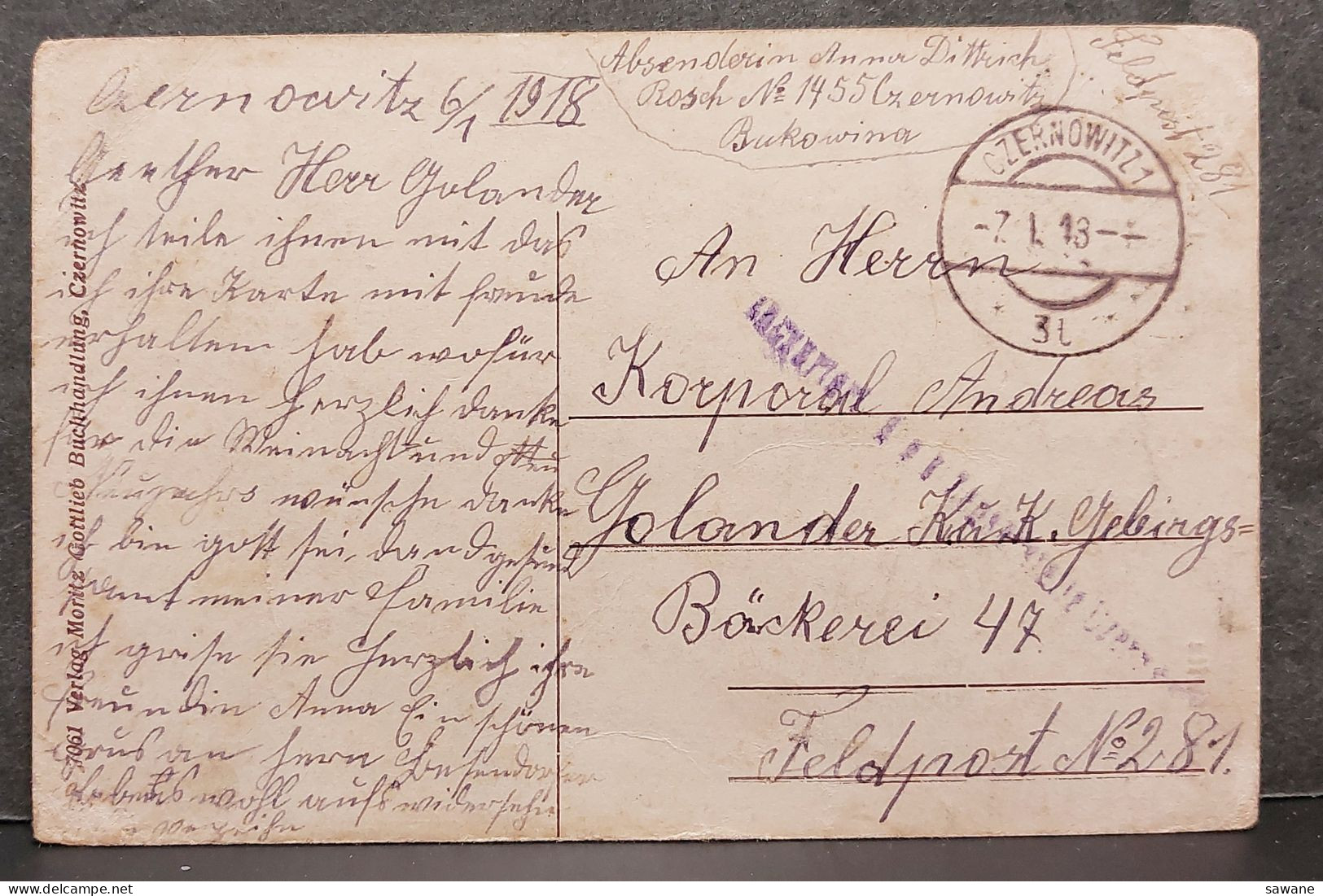 UKRAINE , CZERNOWITZ , HOTEL BRISTOL , FELDPOST , LOT 186 - Oekraïne