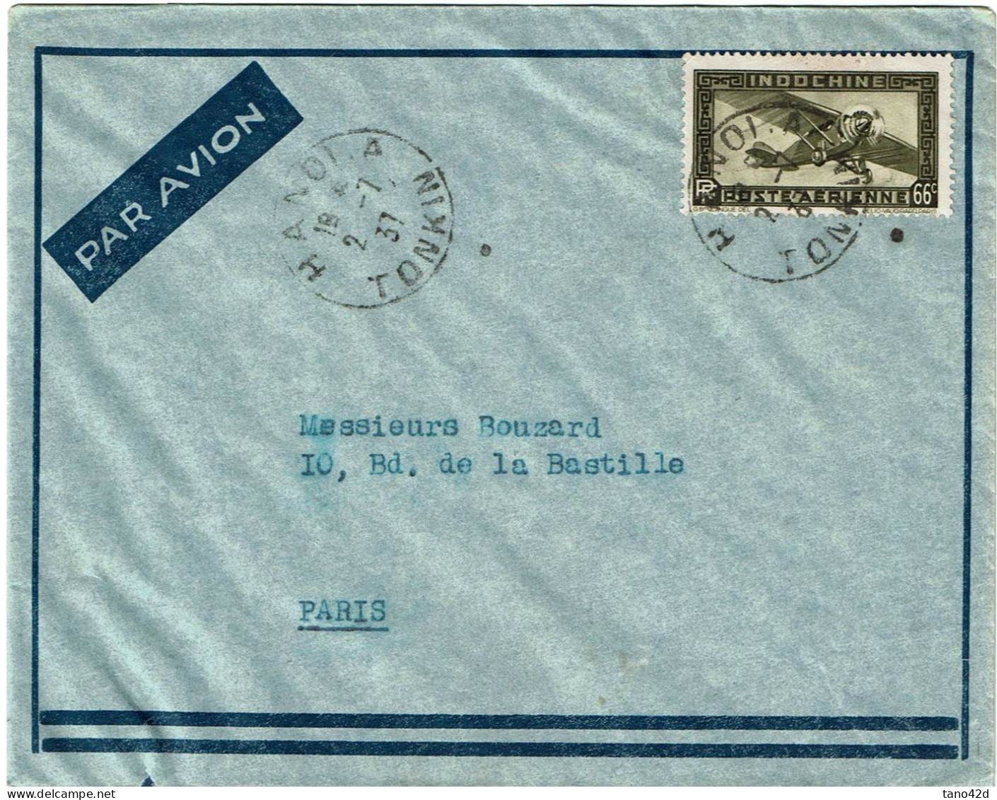 LPP15 -  INDOCHINE LETTRE AVION  HANOI / PARIS 2/7/1937 - Covers & Documents