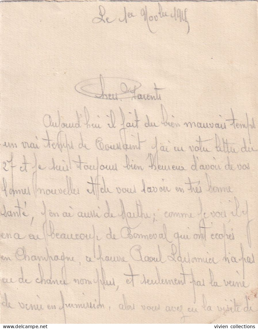 Lettre Du 1er Novembre 1915 "je Suis Aux Tranchées" Cachet SP 112 Tampon SM 32eme Régiment Territorial 3eme Compagnie - WW I