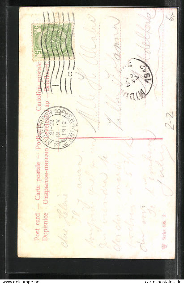 AK Briefmarken Des Deutschen Reichs Mit Feder, Tinte Und Schwamm  - Briefmarken (Abbildungen)