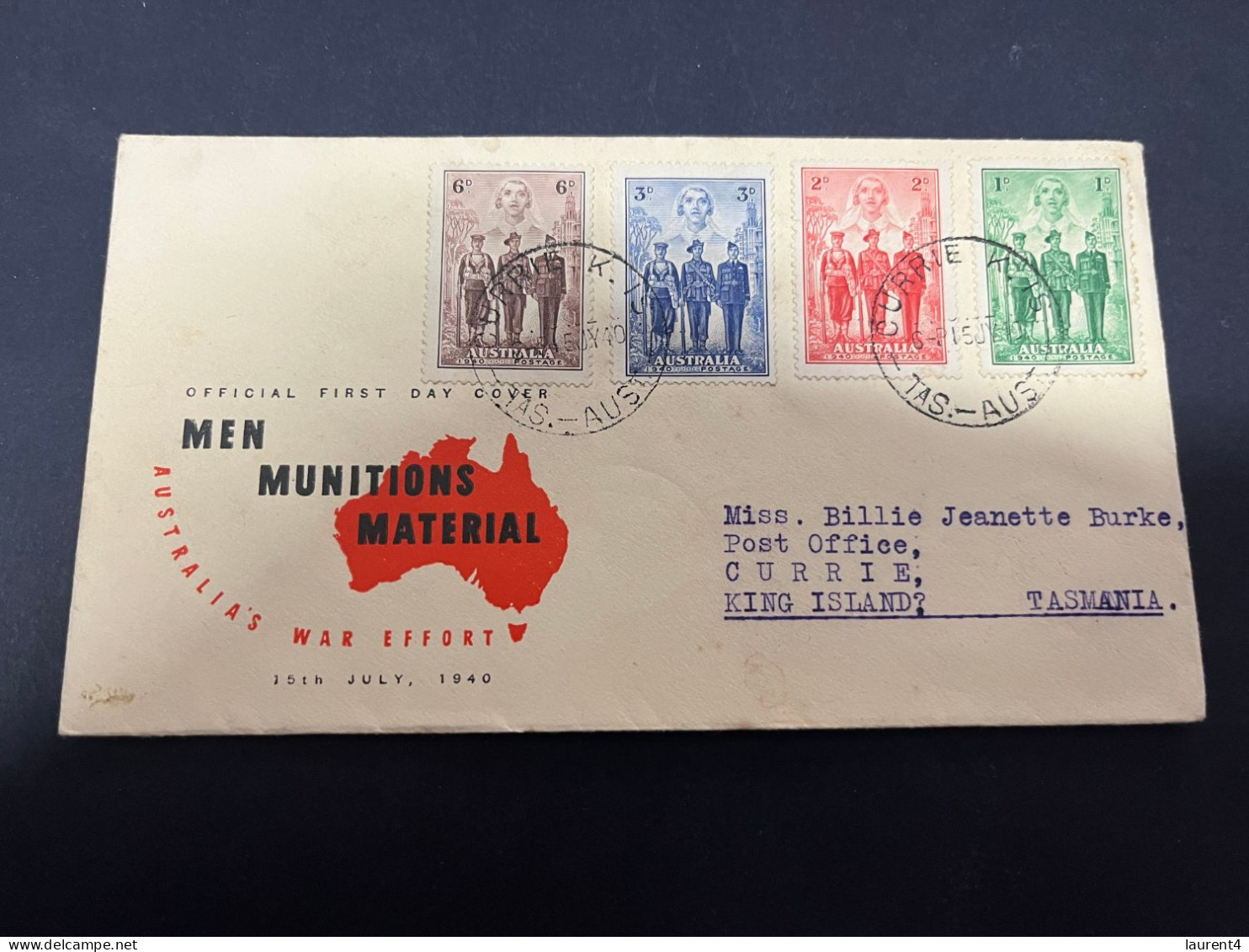 20-4-2024 (2 Z 33) Australia FDC Cover - 1940 - Australian Armed Forces (posted From Currie - Tasmania) - Omslagen Van Eerste Dagen (FDC)