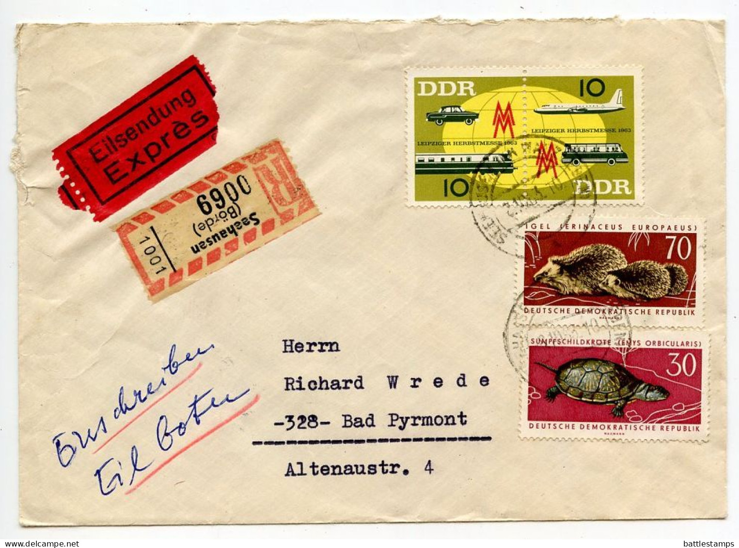 Germany East 1963 Registered Express Cover; Seehausen (Börde) To Bad Pyrmont; Mix Of Stamps - Lettres & Documents