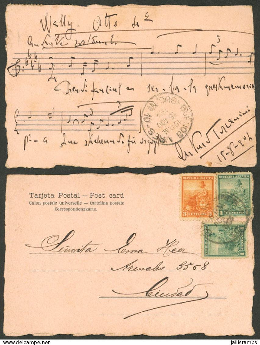 AUTOGRAPHS: TOSCANINI, Arturo: Postcard Used In Buenos Aires On 15/AU/1904, With Musical Score, Varied Inscriptions And  - Andere & Zonder Classificatie