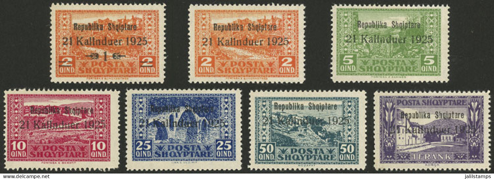 ALBANIA: Sc.171/177, 1925 Proclamation Of The Republic, Compl. Set Of 7 Overprinted Values, Very Fine Quality! - Albanie