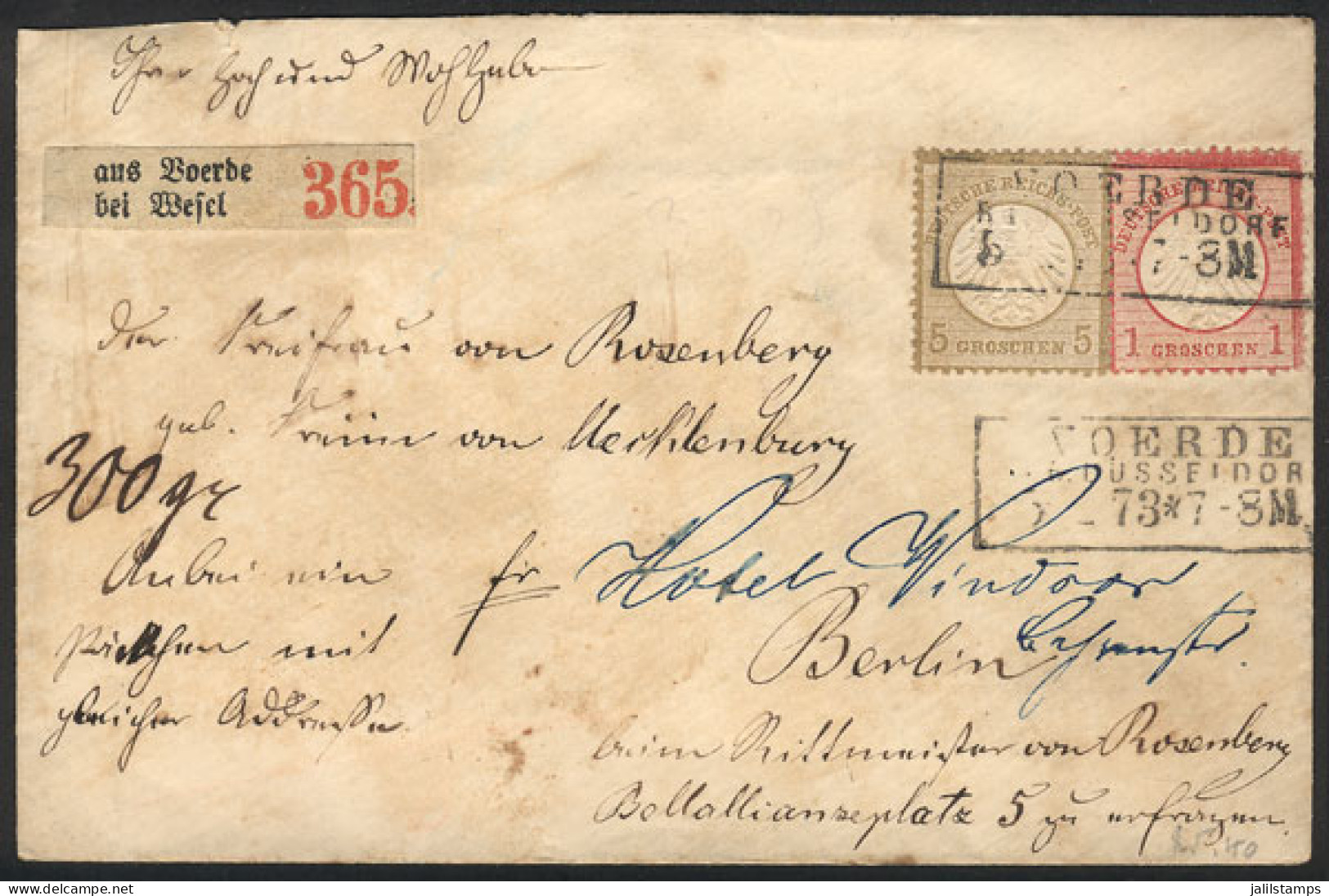 GERMANY: Registered Cover Sent From VOERDE To Berlin On 5/FE/1873, Franked By Sc.4 + 6 (total Postage 6Gr.), Very Nice A - Andere & Zonder Classificatie