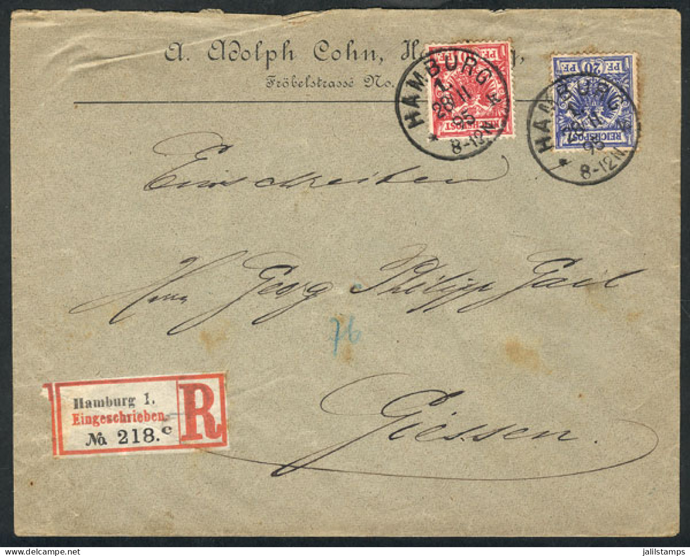 GERMANY: Registered Cover Sent From Hamburg To Giesse On 28/NO/1895 Franked With 30Pf., Very Nice! - Autres & Non Classés