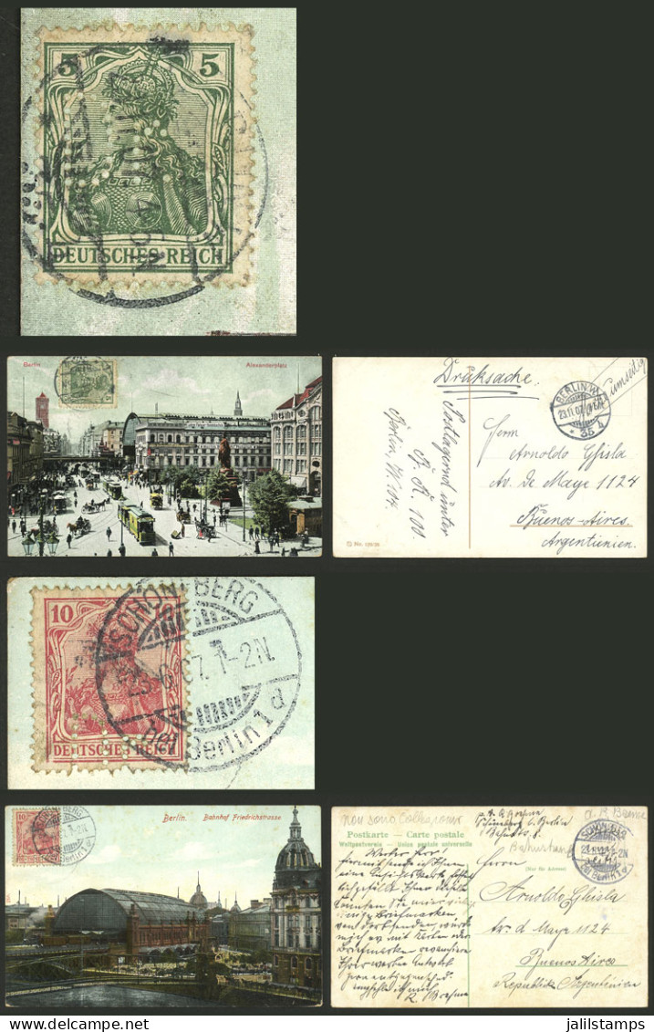 GERMANY: PERFINS ON POSTCARDS: 2 Postcards Sent From Berlin To Argentina In JUN And NOV/1907 Franked With 5Pg. And 10Pg. - Other & Unclassified
