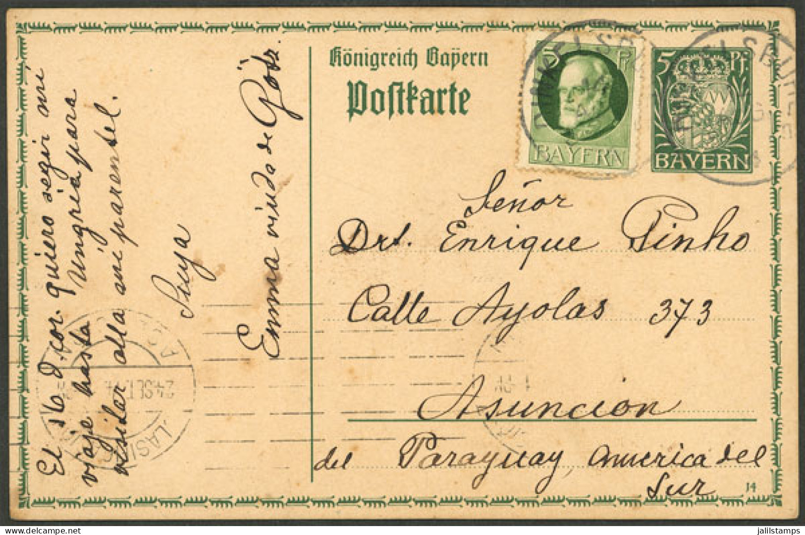 GERMANY: UNUSUAL DESTINATION: 5pg. Postal Card + Additional 5pg., Sent From Dinkelsbuhle To Asunción Del Paraguay On 14/ - Altri & Non Classificati