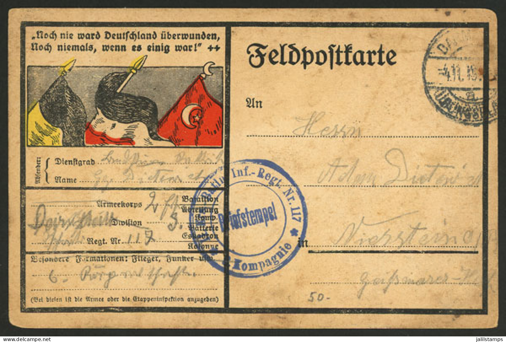 GERMANY: Very Nice Feldpost Card Mailed On 4/NO/1915 - Sonstige & Ohne Zuordnung