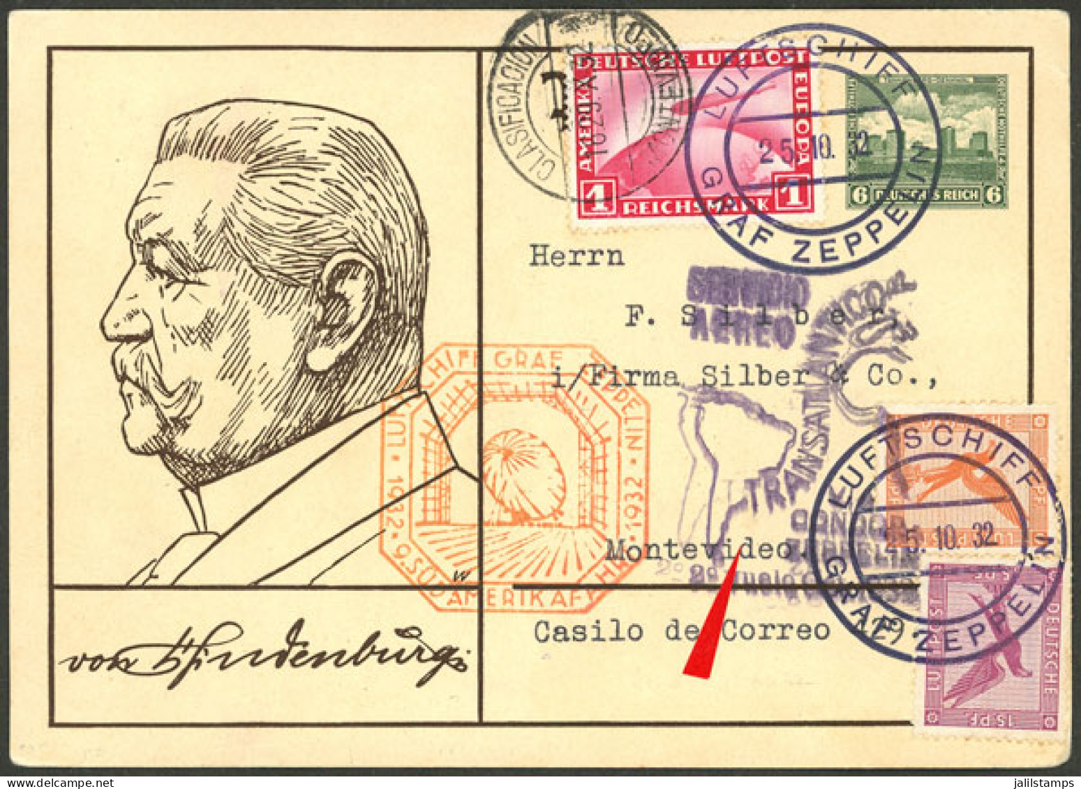 GERMANY: 25/OC/1932 Postal Card Sent To Uruguay, Dispatched Onboard The Zeppelin On The 9th Flight To South America That - Andere & Zonder Classificatie