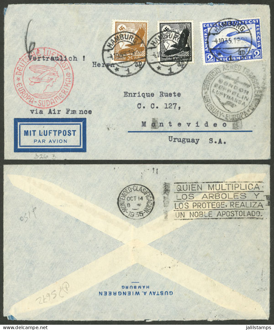 GERMANY: 4/OC/1935 Hamburg - Uruguay, Airmail Cover Sent By DLH Despite Being Endorsed "via Air France", On Back It Bear - Autres & Non Classés