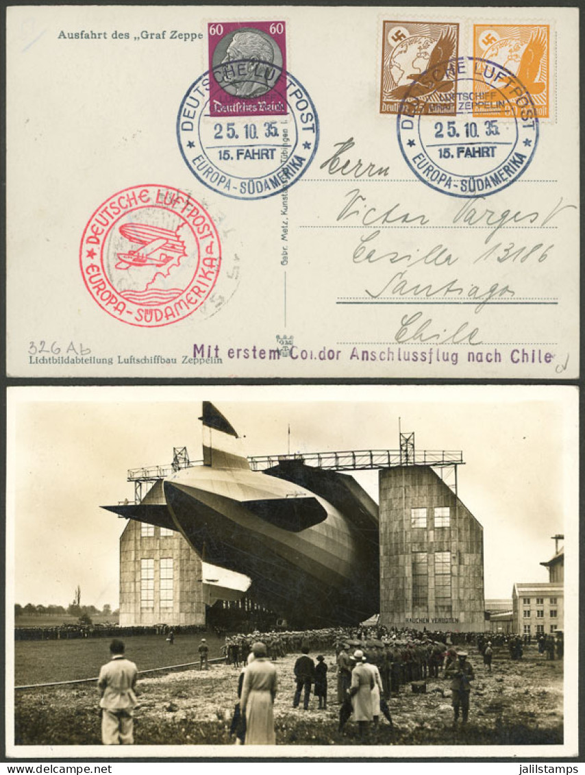 GERMANY: Postcard Sent To Santiago De Chile On 25/OC/1935, Dispatched Onboard The Zeppelin On The 15th Flight To South A - Other & Unclassified