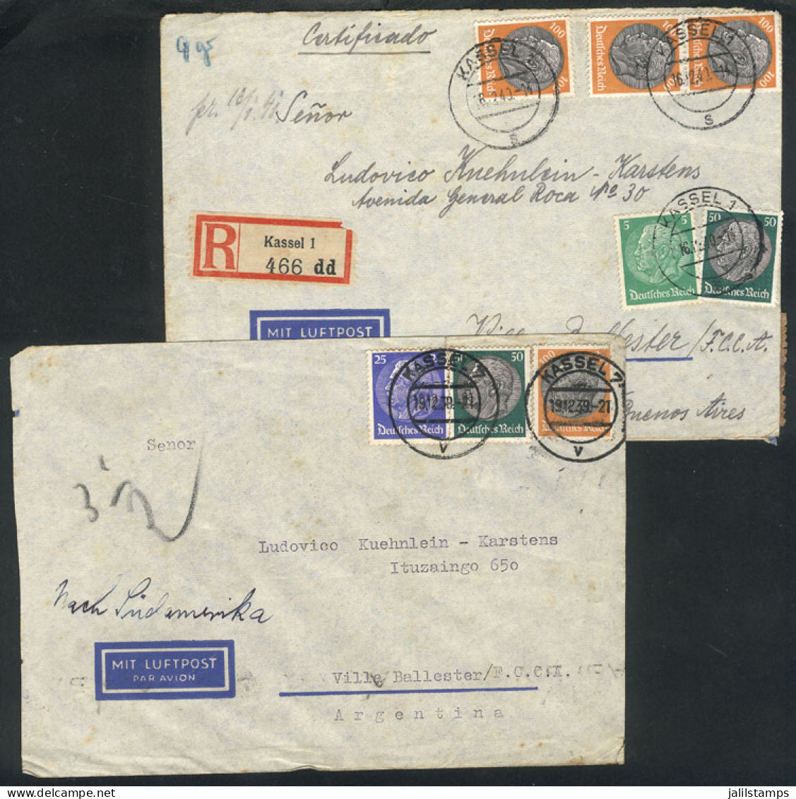 GERMANY: 2 Airmail Covers Sent From Kassel To Argentina In 1939/40, Interesting Nazi Censorship And Nice Postages! - Other & Unclassified