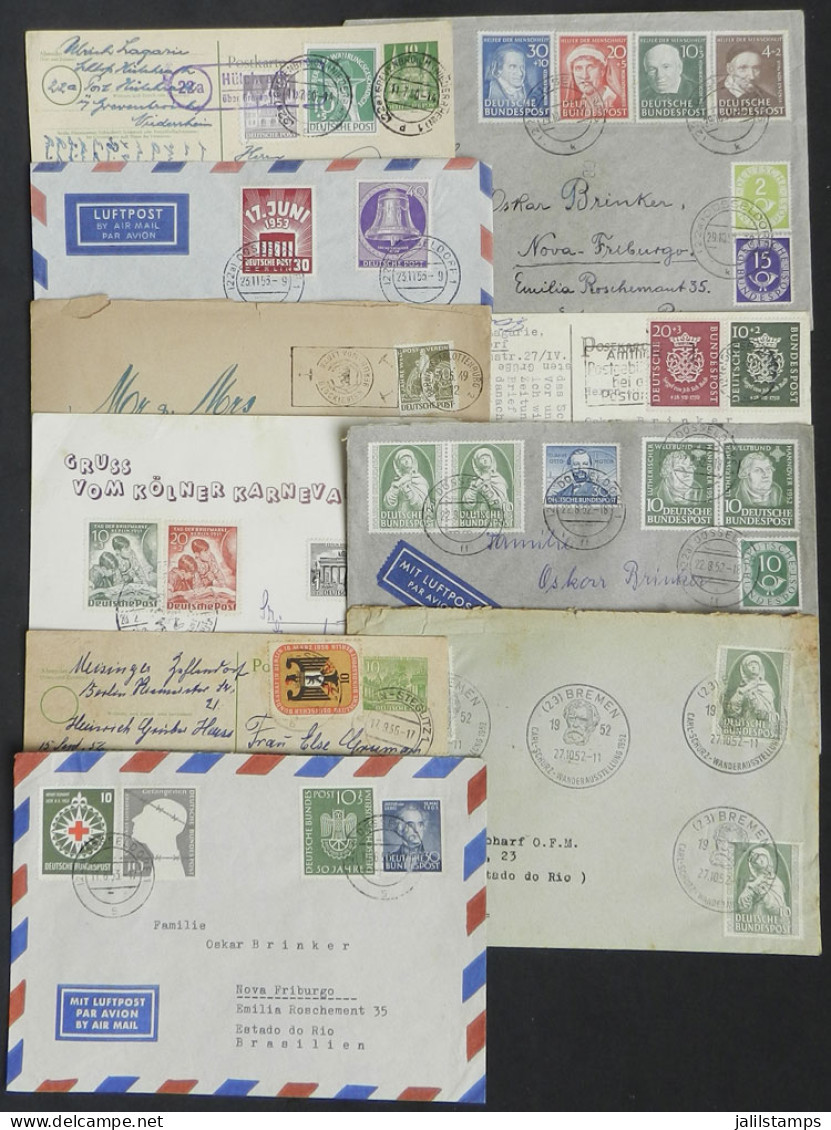WEST GERMANY: 10 Covers Or Cards Sent To Brazil Between 1949 And 1954, All With Attractive Postages, HIGH CATALOGUE VALU - Other & Unclassified
