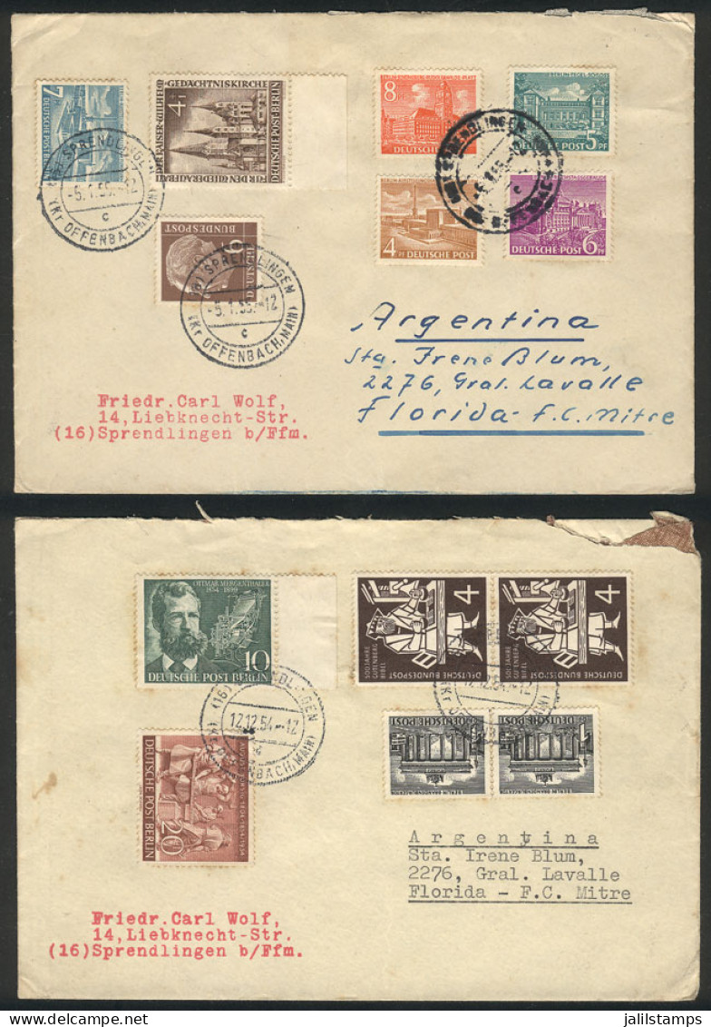 WEST GERMANY: 2 Covers Sent To Argentina In 1954 And 1955 With Handsome Multicolor Postages! - Sonstige & Ohne Zuordnung