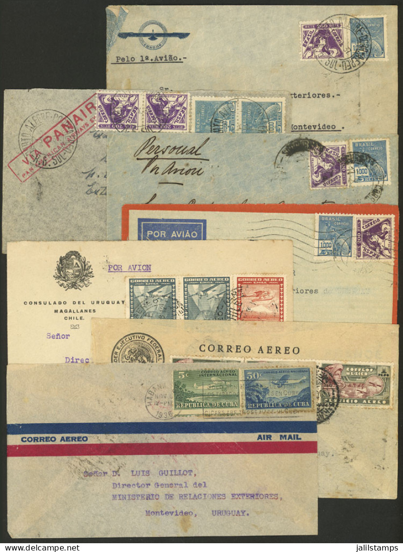 LATIN AMERICA: 7 Diplomatic Covers Sent By Airmail From Cuba, Chile, Mexico And Brazil (4) To Uruguay Between 1936 And 1 - Altri - America