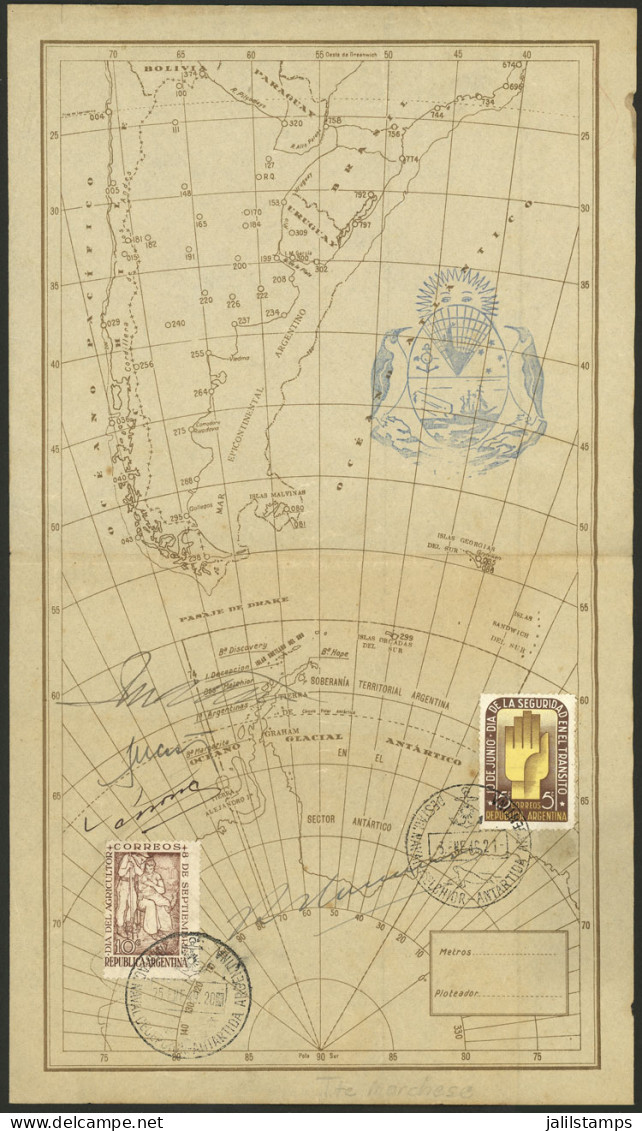 ARGENTINE ANTARCTICA: Map Of Argentine Antarctica With A Couple Of Stamps With Postmarks Of "Destacamento Naval Melchior - Otros & Sin Clasificación