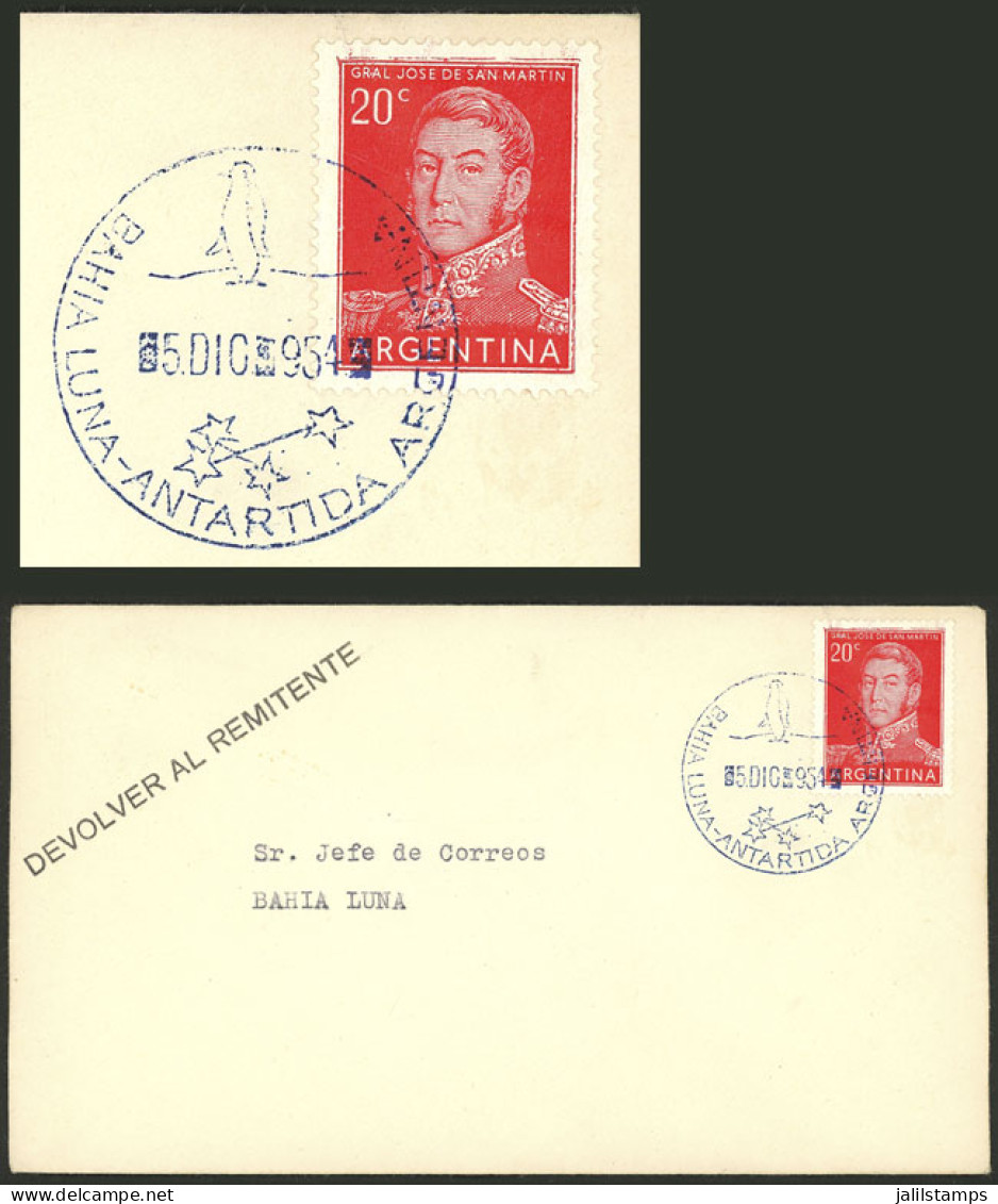 ARGENTINE ANTARCTICA: RARE CANCEL: Cover Postmarked "BAHÍA LUNA - ANTARTIDA ARGENTINA" 5/DE/1954, Very Fine Quality, Rar - Other & Unclassified