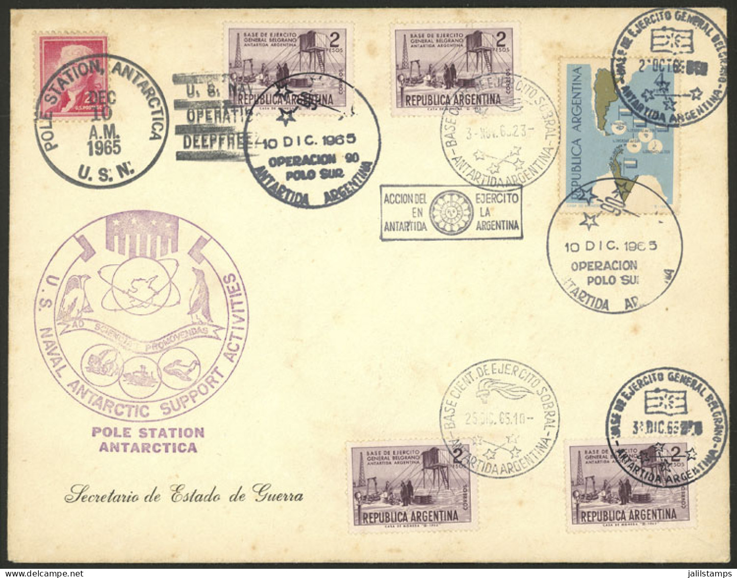 ARGENTINE ANTARCTICA: Envelope Of The "Secretario De Estado De Guerra" (Secretary Of State For War) With Varied Stamps A - Andere & Zonder Classificatie