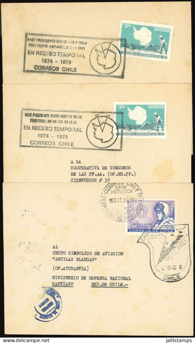 CHILEAN ANTARCTIC TERRITORY: 3 Covers Of The Years 1977/8 With Interesting Markings, All Bearing On Back Arrival Mark Of - Chili