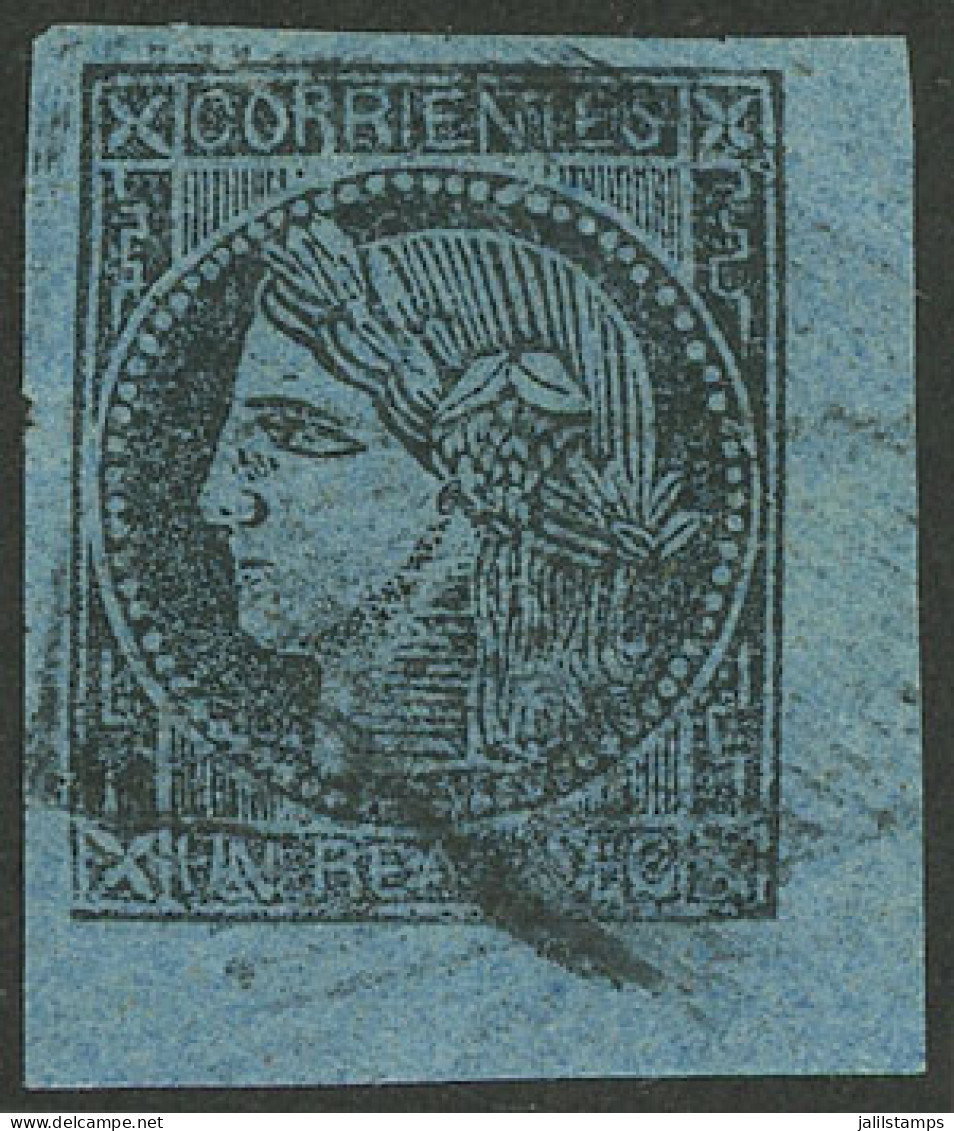 ARGENTINA: GJ.1, Un Real MC, Type 6, Used With Mute "square Of 16 Lines" Cancel Of Corrientes, VF, Rare! With Alberto So - Corrientes (1856-1880)