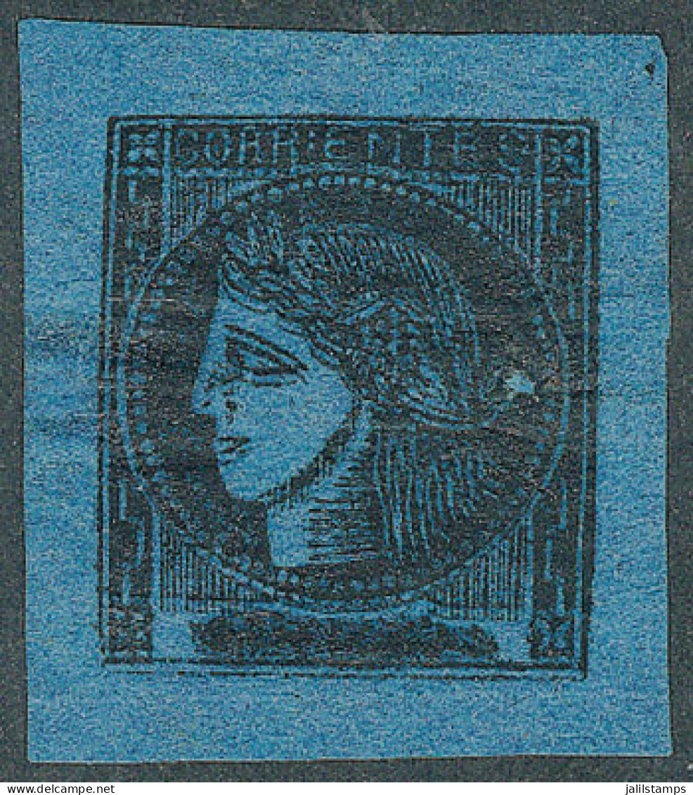 ARGENTINA: GJ.7b, Dark Blue With DOUBLE IMPRESSION Variety, Very Rare. With A Tiny Fault Of No Importance. Very Scarce S - Corrientes (1856-1880)