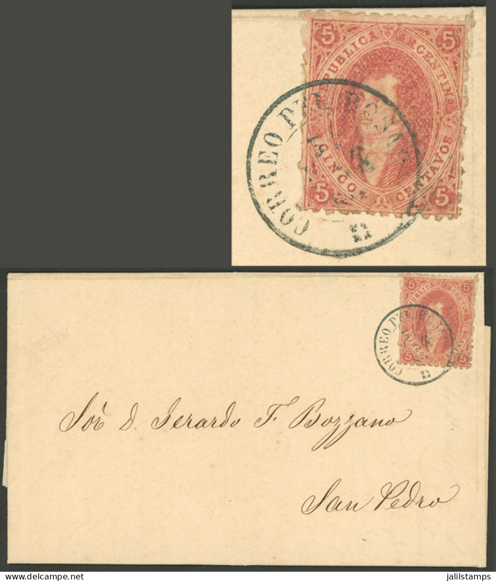 ARGENTINA: GJ.19, 1st Printing, Franking A Long Entire Letter Sent From Rosario To San Pedro On 30/JA/1865. The Text Is  - Andere & Zonder Classificatie